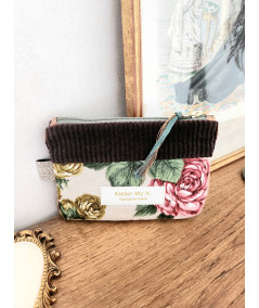 Porte Monnaie MAYA - Velours Chocolat et Coton Recyclé Floral Rétro Rose